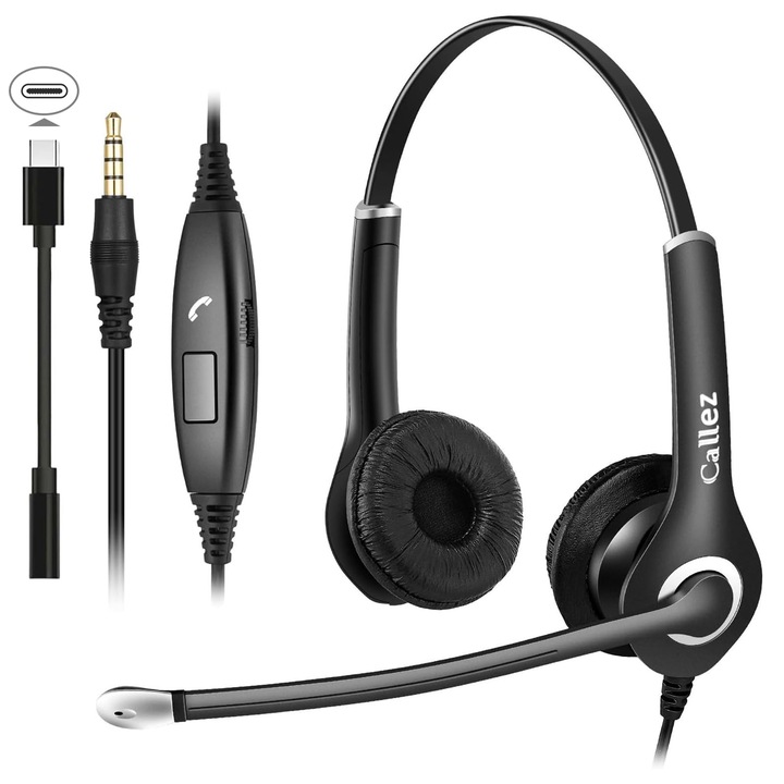 Casti Pc Pentru Telefoane Mobile, Smartphone-Uri, Computere Si Laptopuri; Casti Usb-C Cu Mufa De 3, 5 Mm Si Microfon Pentru Iphone, Samsung, Skype, Business, Office Si Call Center; Chat Clar Ca Cristalul; Super Usoare Si Ultra Confortabile