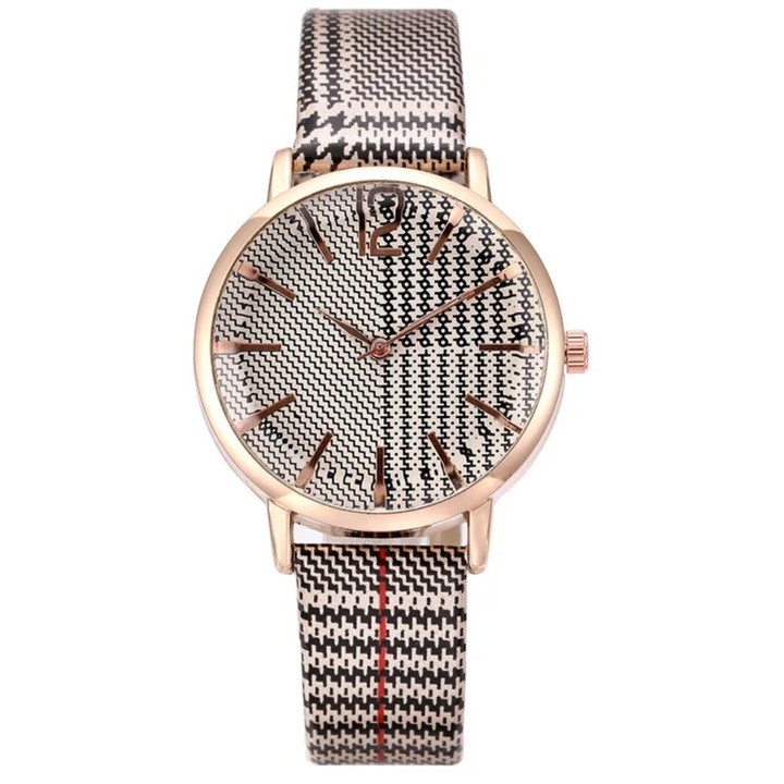 Ceas dama IZMAE, maro deschis/auriu, 22cm, cadran 3.4x3.4cm, aliaj/piele ecologica