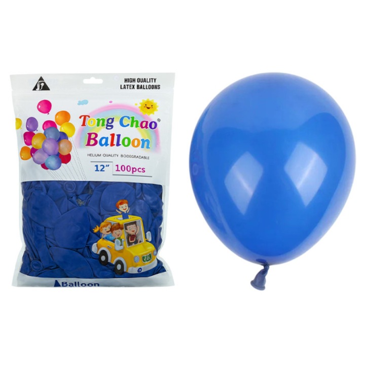 Комплект 100 латексови балона "Tong Chao", Кралско синьо, 12 инча (30 см), Премиум качество за хелий, Биоразградими, Идеални за арки, кръщенета и тематични партита