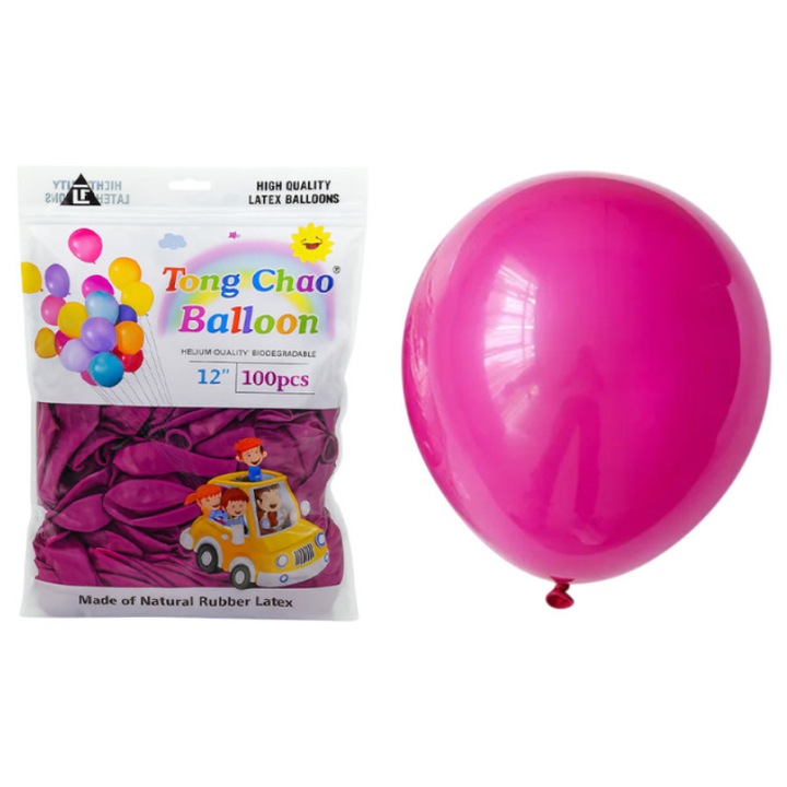 100 db "Tong Chao" latex lufi szett, élénk fukszia rózsaszín, 12 inch (30 cm), prémium minőségű héliumhoz, biológiailag lebomló, ideális dekoráció lánybulikhoz, érettségihez és évfordulókhoz