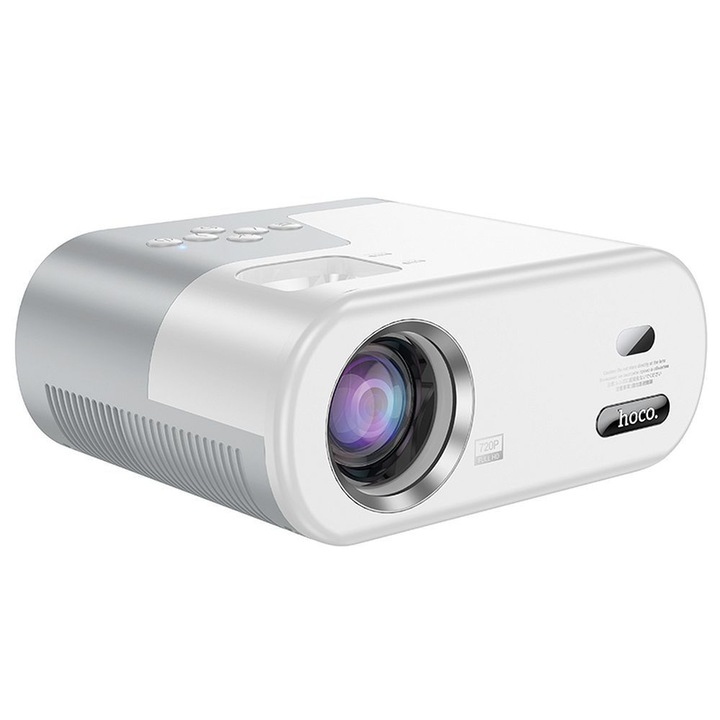 Video Proiector Portabil Cilindric HY300, HD 1280 x 720, Alb, 19x11x9cm