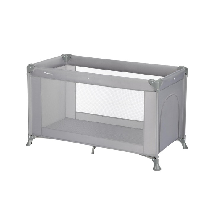 Bebeconfort Sweet Dreams, Pat de calatorie pentru bebelusi, 0-3 ani (0-15 kg), Pat de calatorie usor pentru bebelusi, Saltea mare captusita, fereastra laterala, pliabil usor, compact, cu geanta de calatorie, gri mineral