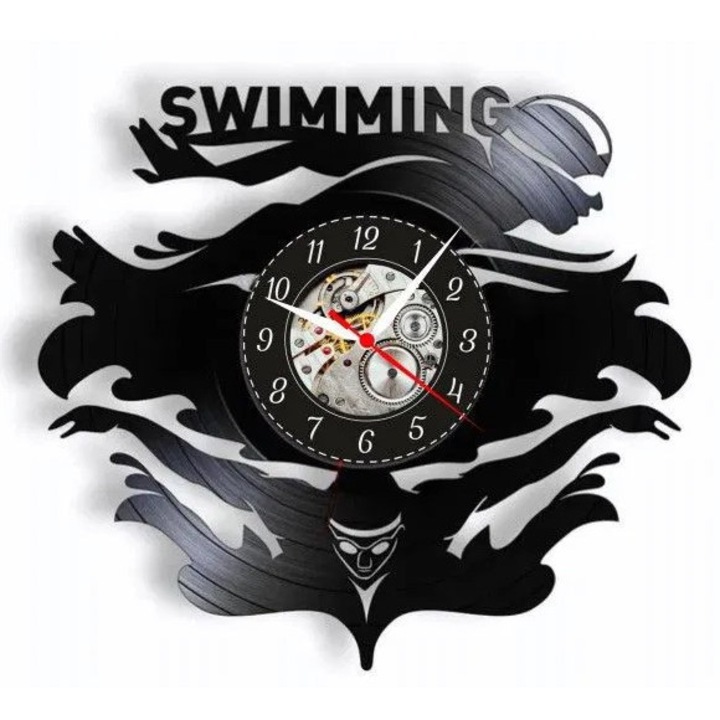 Dekoratív falióra - Úszás - Bajnok áramlása - bakelitlemezből készült, Úszás és vízisportok design