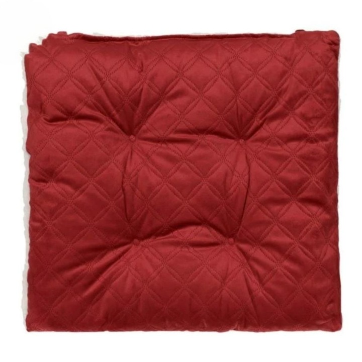 Perna scaun, decorativa, capitonata, alba sherpa, bordo velvet, 40x40x4cm
