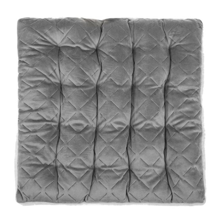 Perna scaun, decorativa, capitonata, alba sherpa, gri velvet, 40x40x4cm