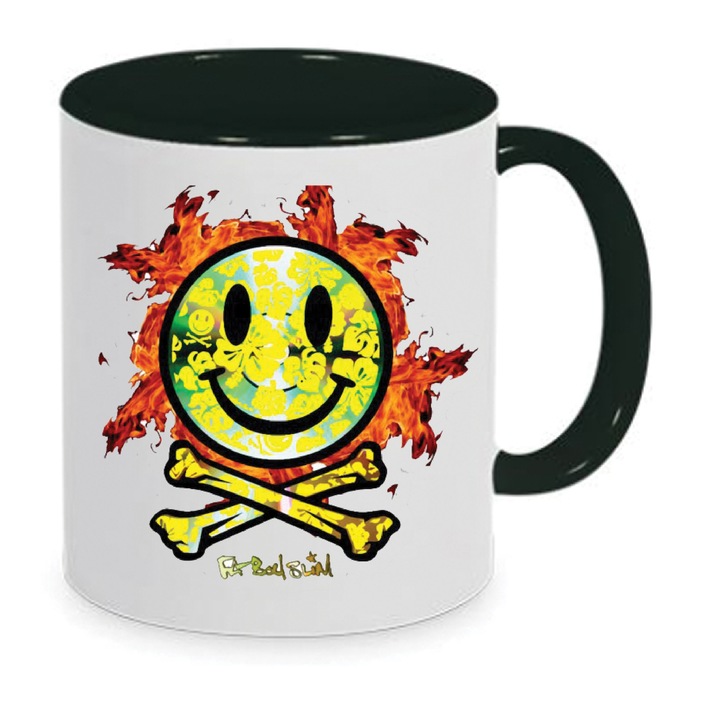 Cana Fatboy Slim No.5, ceramica, 330ml, alb si negru, design imprimat de inalta definitie, rezistenta la masina de spalat.