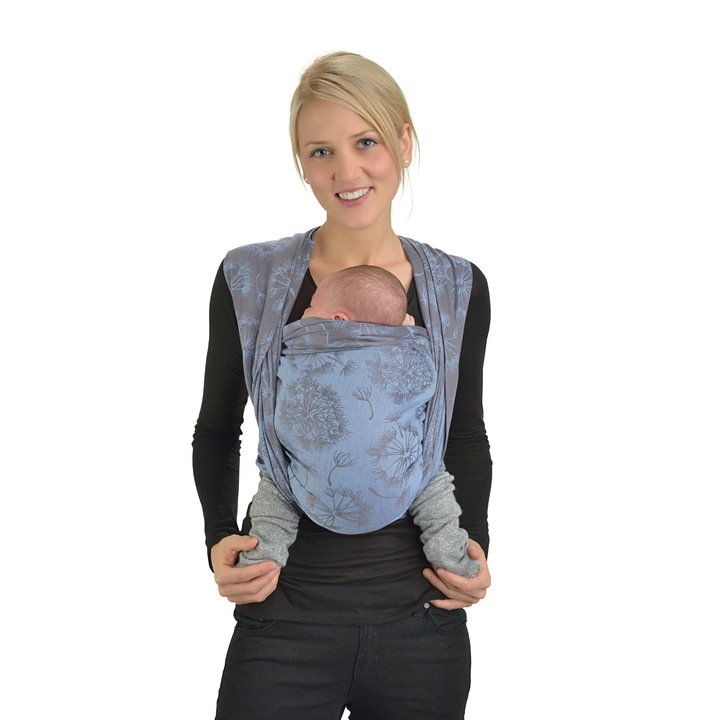 Sling pentru bebelusi Hoppediz de la nastere, nou-nascut pana la copil mic, Chicago, albastru fum, 5, 40 m