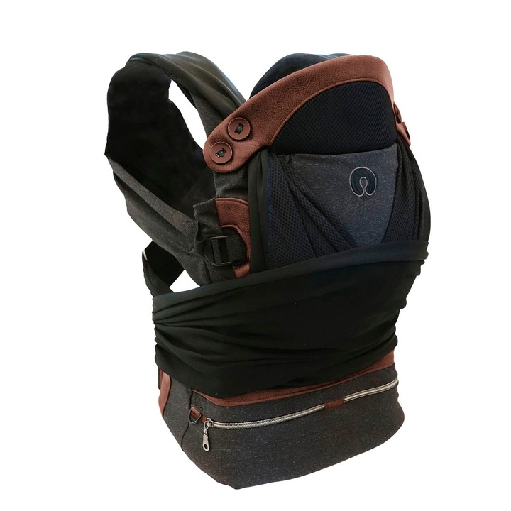 Marsupiu Boppy Adjust Comfit, ergonomic si sigur pentru solduri si spate bebelusi, material inspirat de yoga, insertii din plasa respirabila, negru, de la nastere pana la 15 kg