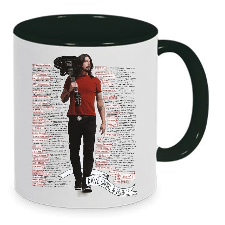 Cana Foo Fighters No.3, ceramica, 330ml, alb-negru, design imprimat, lavabila la masina de spalat.