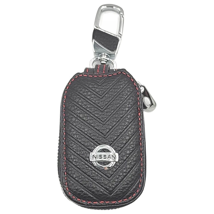 Универсален калъф от еко кожа за ключ за кола, с ключодържател, червен, Nissan