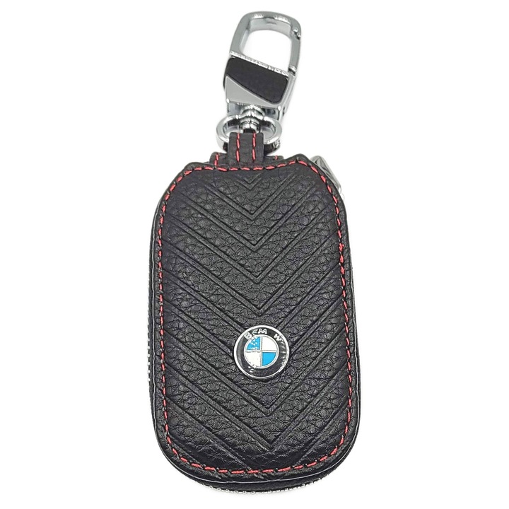 Универсален калъф от екологична кожа за автомобилни ключове, с ключодържател, червен, 10х5см