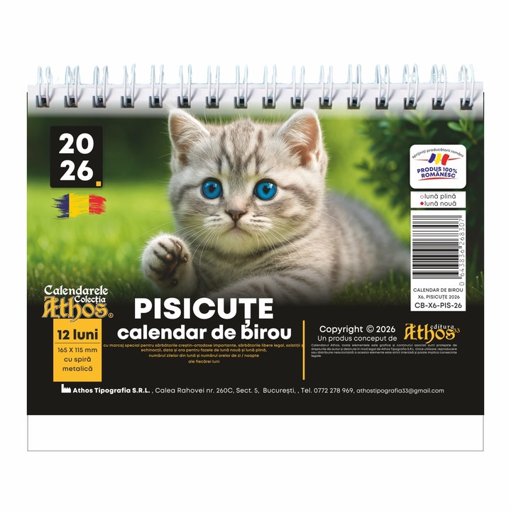 Calendar de birou 2026, Pisicute, 11,5x16, 5 cm, 12 pagini + coperta