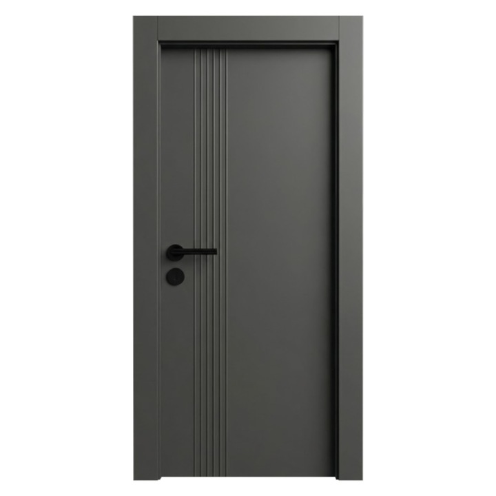 Интериорна врата от MDF Novo Doors NDF65 LUX PREMIUM SOFT TOUCH, Масивна дървена рамка, ПЪЛЕН КОМПЛЕКТ, Регулируема каса ВКЛЮЧЕНА, Первази от двете страни, 80x200 см, Антрацитно сиво
