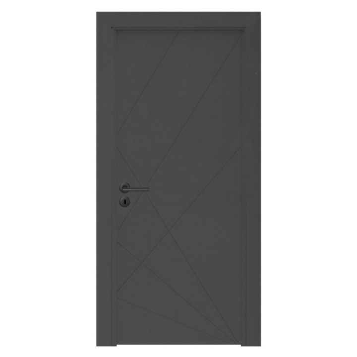 Интериорна врата от MDF Novo Doors NDF06 LUX PREMIUM SOFT TOUCH, Масивна дървена рамка, ПЪЛЕН КОМПЛЕКТ, Регулируема каса ВКЛЮЧЕНА, Первази от двете страни, 70x200 см, Антрацитно сиво