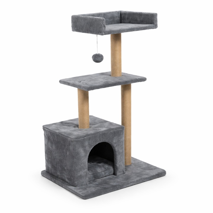 Ansamblu joaca pisici S-Eye, 3 niveluri, gri, 30x50x90cm