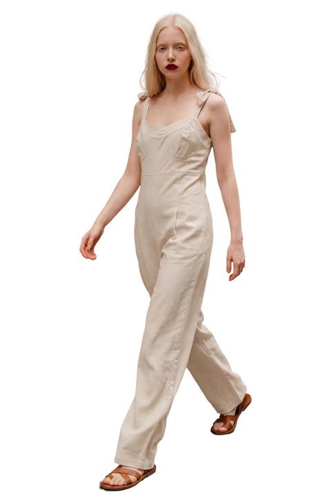 Salopeta dama, MyFashion, cu decolteu inima, bej natural, textil