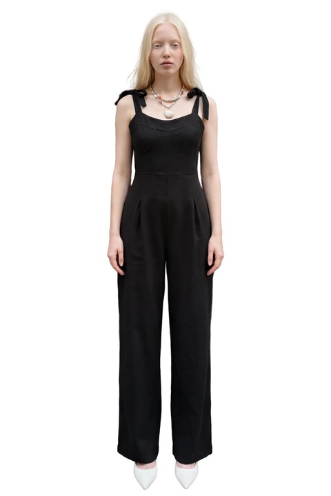 Salopeta dama, MyFashion, fara maneci, negru, amestec de in