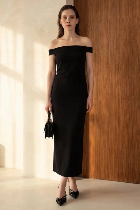 Rochie maxi, MyFashion, mulata, neagra, din crep