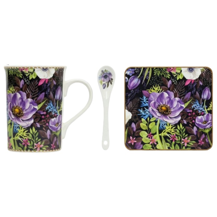 Подаръчен комплект с чаша, 300ML, Керамичен комплект чаша с лъжичка и поставка