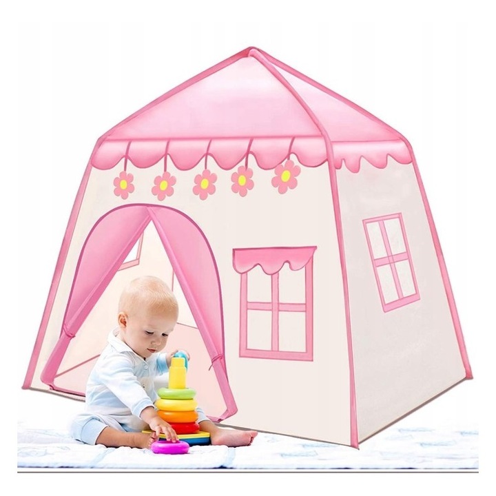 Детска палатка за игра, розов модел за момичета, 130x130x100 см, JollyMag, BAL11