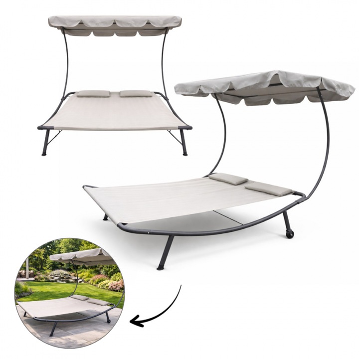 Двоен шезлонг с включен чадър, за 2 души, сив, 200x173x155 см, Jollymag, LE02