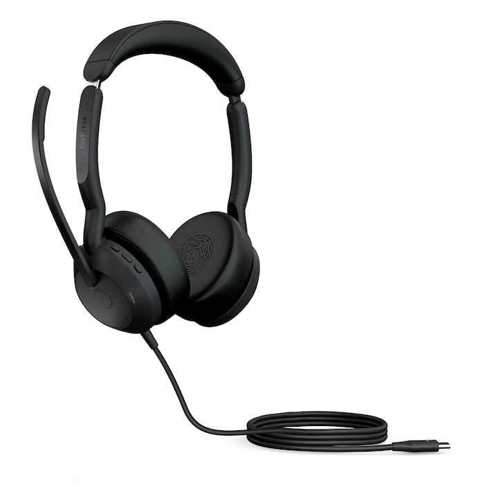 Casti cu fir JABRA Evolve2 50, cu microfoane cu anulare activa a zgomotului, negru