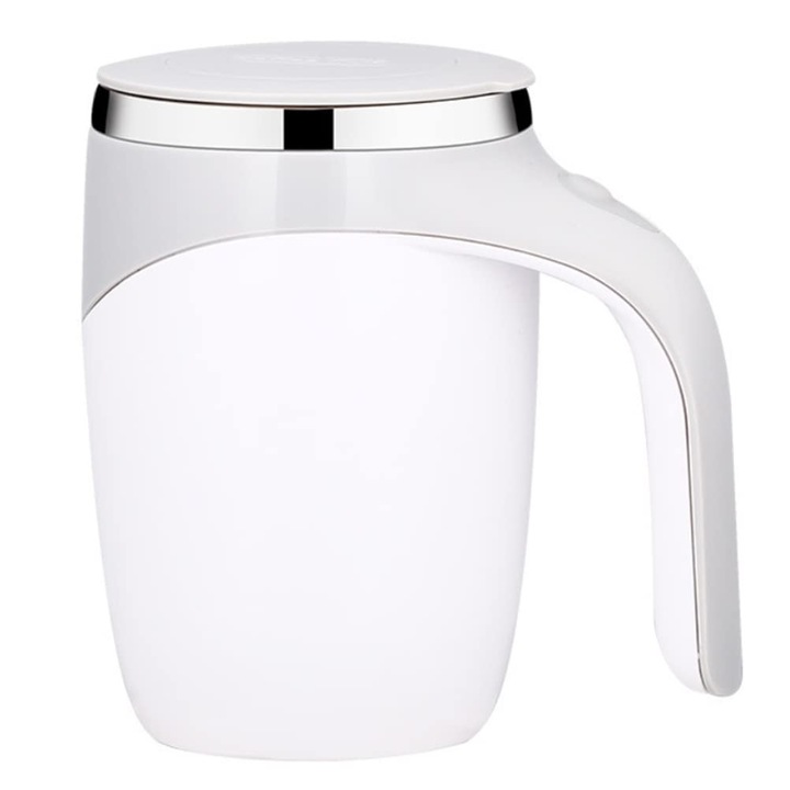 Cana de cafea cu amestecare magnetica automata, KKPLZZ, Alb, 380 ml