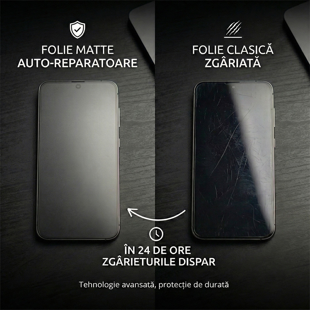 Folie Protectie Fata Alikommerce AK pentru Samsung S24 Ultra, Finisaj Mat, Auto-Regenerare, 0.15mm, Transparent Mat