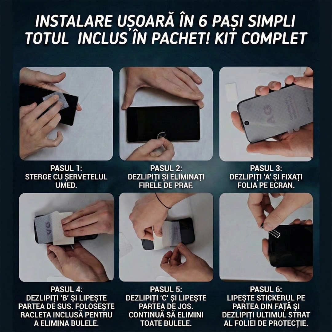 Folie Protectie Fata Alikommerce AK pentru Samsung S24 Ultra, Finisaj Mat, Auto-Regenerare, 0.15mm, Transparent Mat