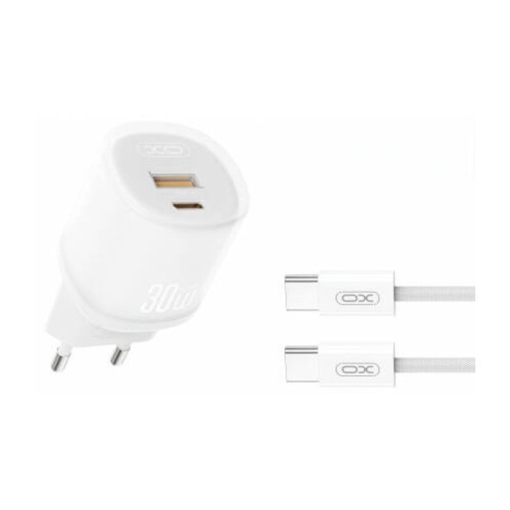 Incarcator XO Design Retea Cu Cablu USB-C L151 30W 3A 1 x USB-A - 1 x USB-C Alb