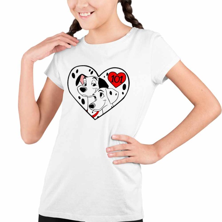 Tricou Copii Fete 101 Dalmatieni Pongo Perdita Love Catei, Fehér
