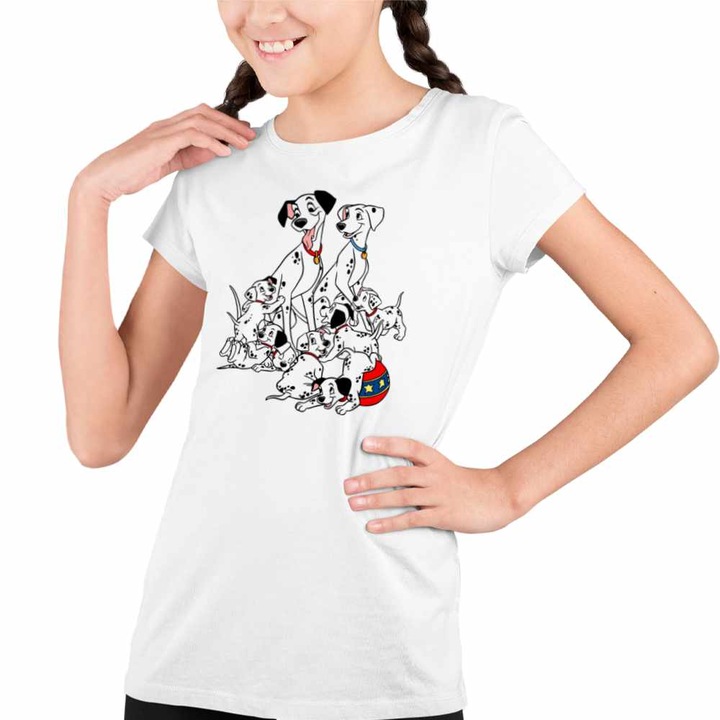 Tricou Copii Fete 101 Dalmatieni Pongo Perdita Joaca Catelusi, Fehér
