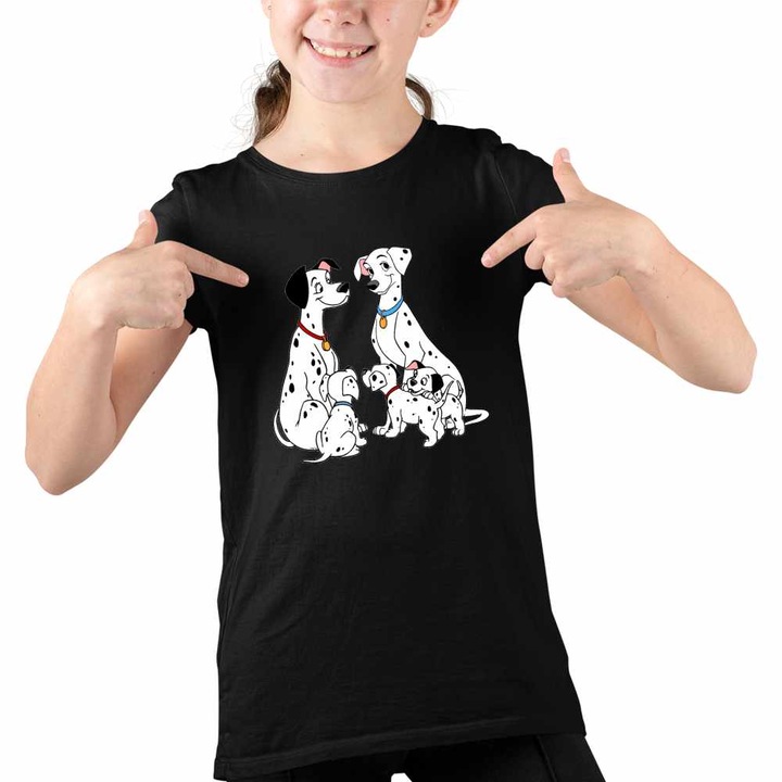Tricou Copii Fete 101 Dalmatieni Pongo Perdita Aventuri, Fekete
