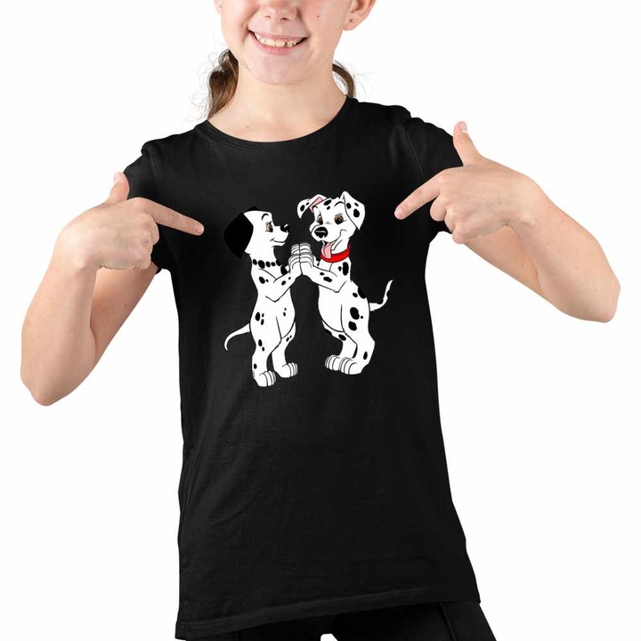 Tricou Copii Fete 101 Dalmatieni Joaca Catel Dalmatian Puppy, Fekete
