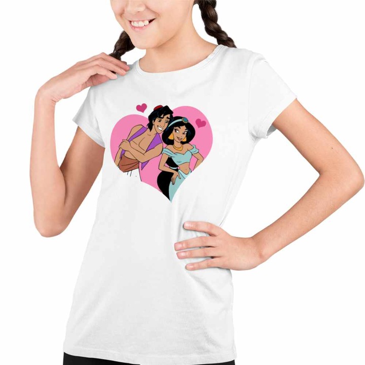 Tricou Copii Fete Aladdin Jasmine Valentines Day Love Dragobete Cuplu, Fehér