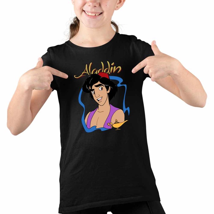 Tricou Copii Fete Aladdin Lampa Fermecata Ali Baba Aladin, Fekete