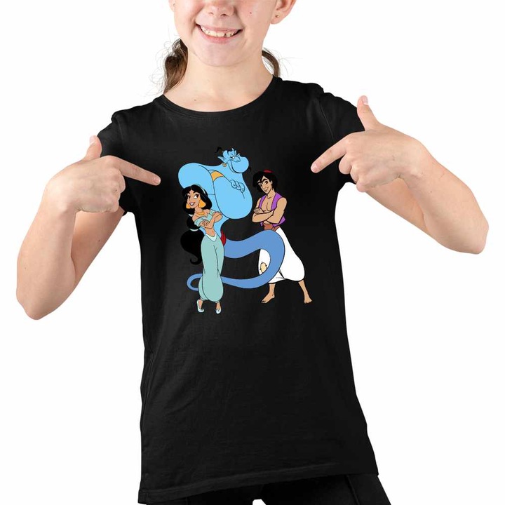 Tricou Copii Fete Aladdin Jasmine Aladdin Genie Duh, Fekete