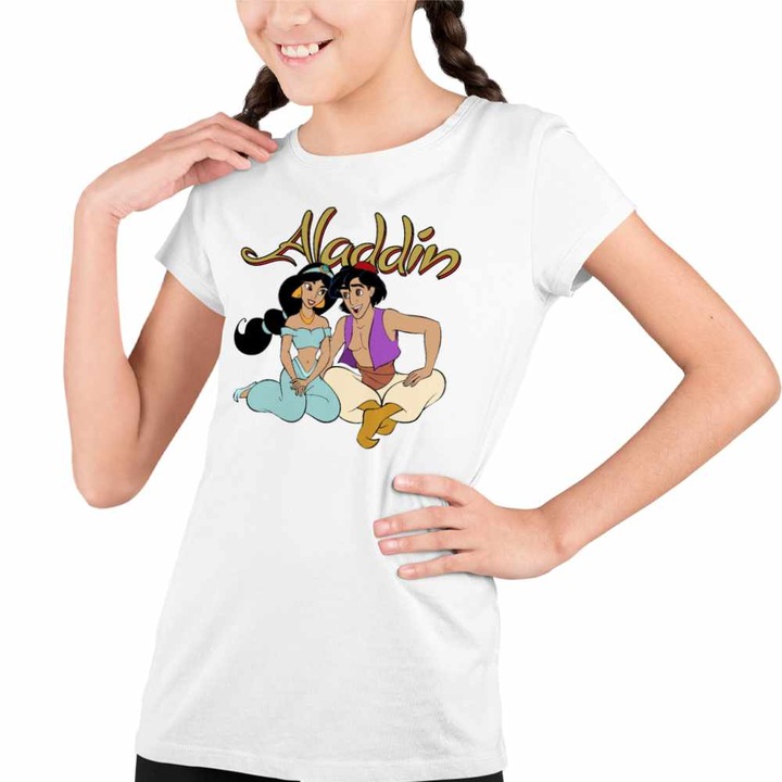 Tricou Copii Fete Aladdin Jasmine Covor Fermecat Printesa, Fehér