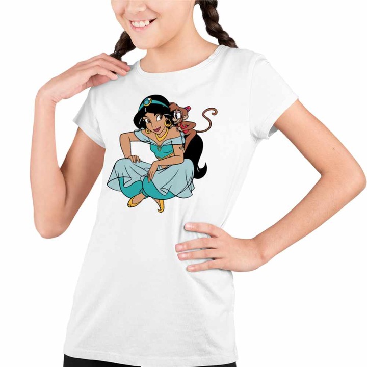 Tricou Copii Fete Aladdin Jasmine Abu Maimuta Aladin, Fehér