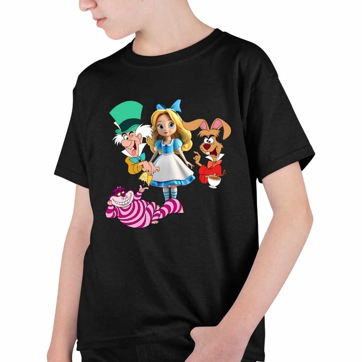 Tricou Copii Baieti Alice Tara Minunilor Mad Hatter March Hare, Fekete