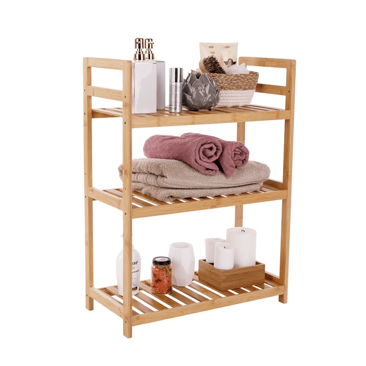 Рафт с 3 рафта, от естествен бамбук, модерен и практичен дизайн, многофункционален, 53x26x71 см