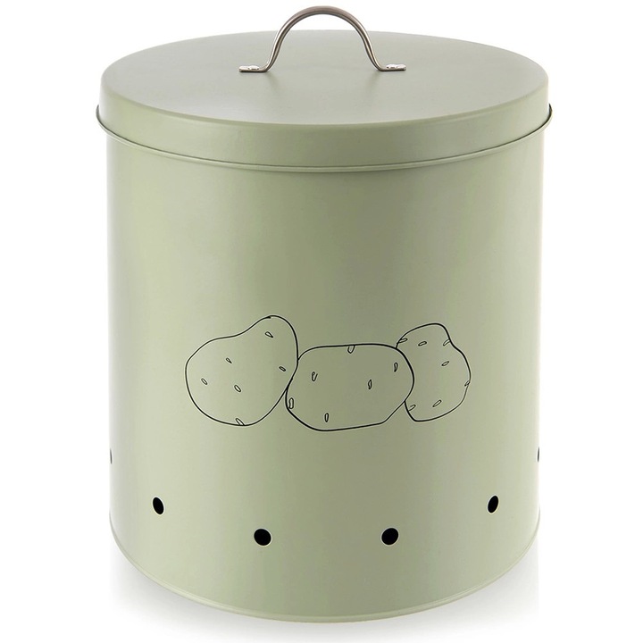 Fém élelmiszeres doboz, zöldes, 8,7L, zöld, 22,5x26cm, szellőzővel