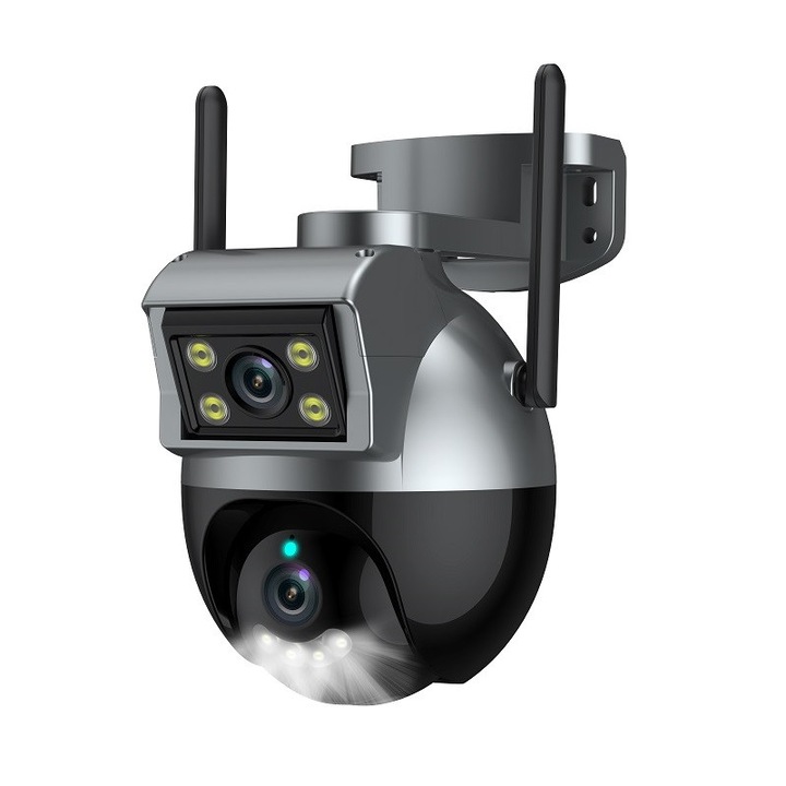 Въртяща се външна двойна камера 4MP WiFi IP, двойна леща, детекция на хора, двупосочно аудио, IR LED нощно виждане, Tuya Smart, Onshop, сив