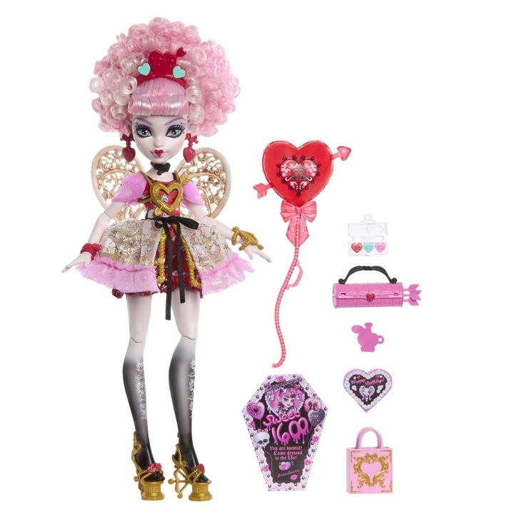 Papusa Monster High Cupid Asteria, set cu accesorii, multicolor, 32.5x24x6.5cm