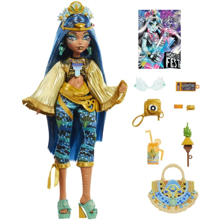 Papusa Monster High Cleo De Nile, multicolor, 32.5x24x6.5cm, complet articulata