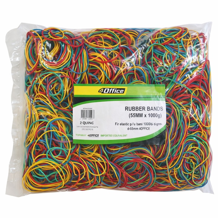 Module Elastice Colorate Set elastice de bani colorate, 4Office, 1000g, diametru 55 mm, din ...