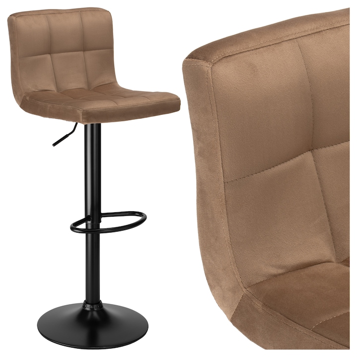 Scaun de bar hocker inalt rotativ, piele ecologica, 43x42.5x115cm, Reglabil cu suport pentru picioare, Maro