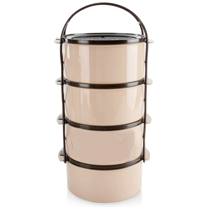 Menajera alimentara 4 niveluri, Artemis, 4x1,5l, bej si brown, 19,5x16,5x31cm