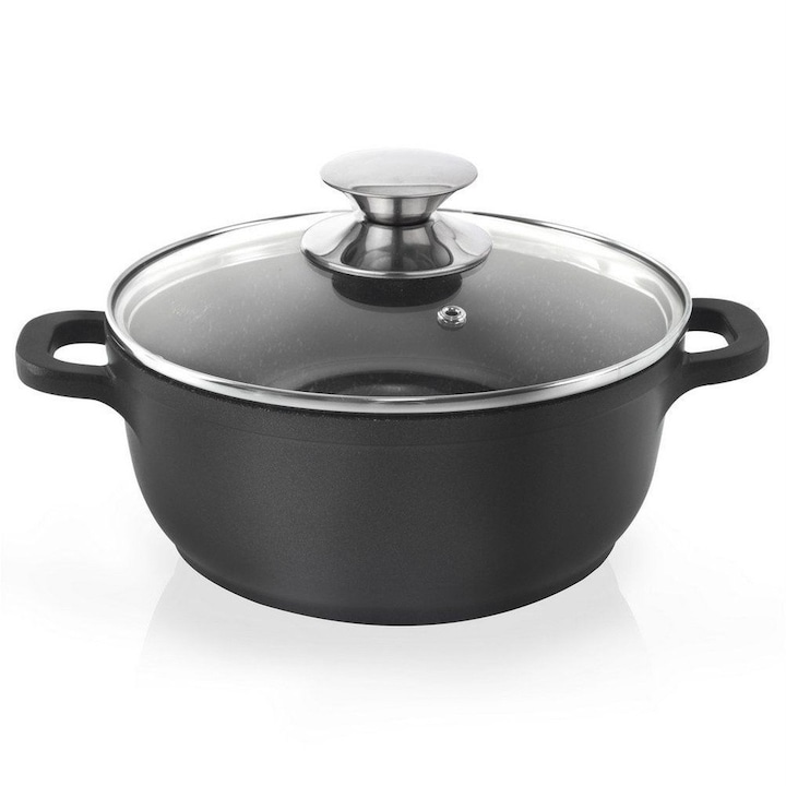 Oala Artemis granit cu capac, 24 cm, 4L, neagra, antiaderenta