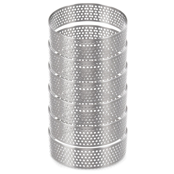 6 darabos tartalett forma készlet, Artemis, 7x7x2cm, inox, ezüst